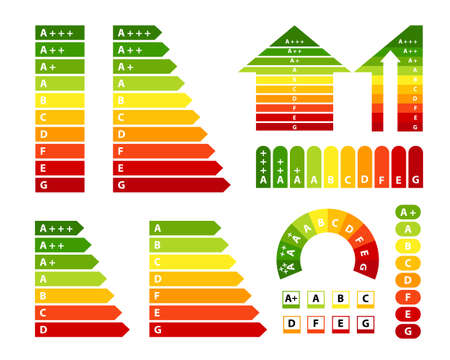 Energy rating charts collection. Power efficient classification ..のイラスト素材