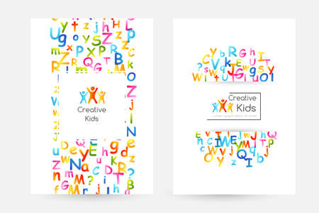 Kids creative education concept. Rainbow alphabet confetti. Design collection.のイラスト素材