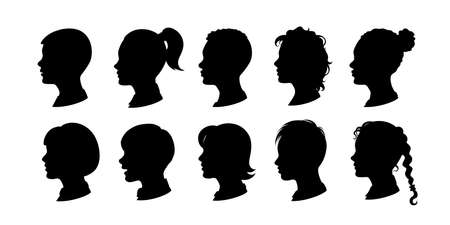 Kids silhouettes collection. boys and girls illustrationsのイラスト素材