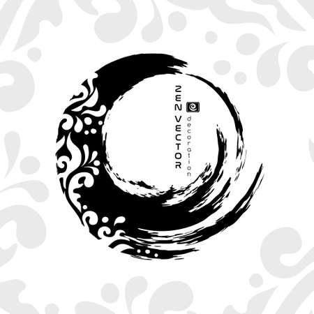 Ink zen circle emblem with ornamental design. Hand drawn abstract decoration elementのイラスト素材