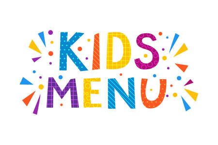 Kids menu text banner. Vector letterring in childhood colorful cartoon alphabet.のイラスト素材