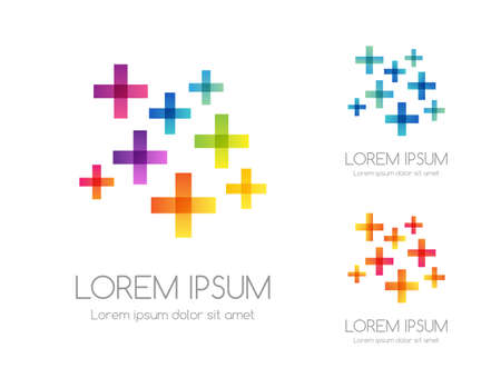 Abstract rainbow color logo. Colorful vector emblem from plus signs ..のイラスト素材