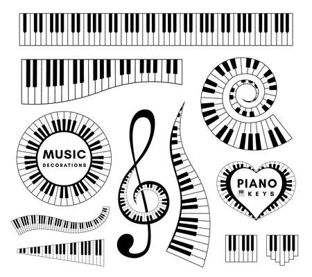 Piano keys decorative design elements. Set of musical vector isolated decorations ..のイラスト素材