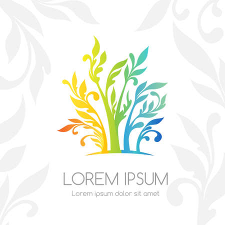 Ornamental tree logo. Foliage and floral vector emblem. Colorful design elementのイラスト素材