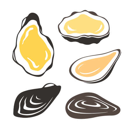 Oyster. Set of shellfish isolated vector illustrations ..のイラスト素材