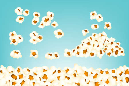 Popcorn decoration elements. Border and bunch. Realistic style sweetcorn collection ..のイラスト素材