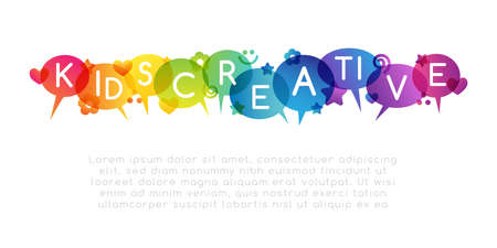 Kids creative education. Conceptual illustration. horizontal banner children silhouettes. Group of boys and girls on the rainbow decorative backgroundのイラスト素材