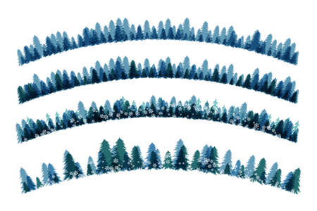 Winter snowy forest. Christmas tree decoration or design elemets. Horizontal arch dividers collection ..のイラスト素材