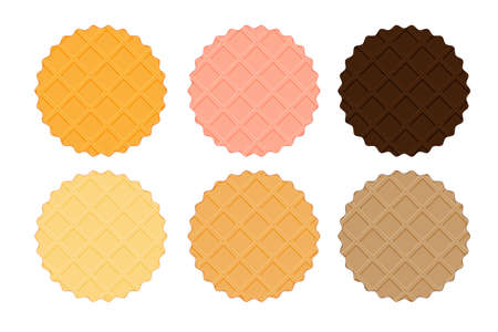 Waffle crisps collection. Chocolate, vanilla, strawberry and biscuit tastes ..のイラスト素材