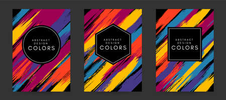 Colorful artistic poaters with paint splash decoration elements. Abstract creative design. Backgrounds collection with hand drawn texture.のイラスト素材