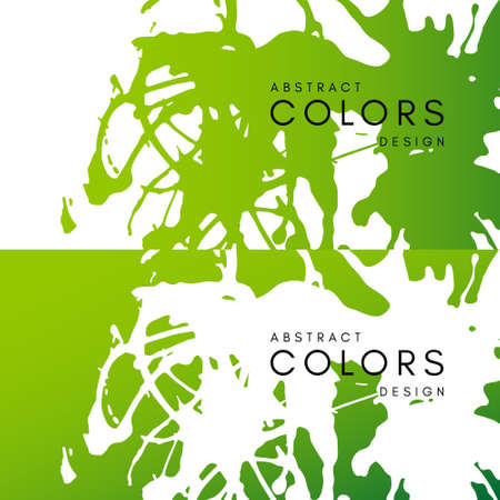 Green artistic horizontal banners with white paint splash decoration elements. Abstract creative design. Backgrounds collection with hand drawn texture.のイラスト素材