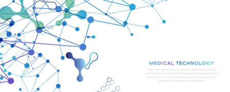 medical technology banners. Vector illustration with molecules, data and other tech texture elements. Pharmacy, biotechnology or laboratory concept.のイラスト素材