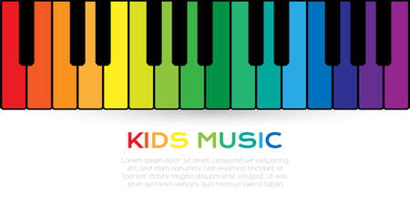 Kids colorful music poster. Vector banner with rainbow piano keys.のイラスト素材