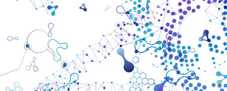 medical technology banners. Vector illustration with molecules, data and other tech texture elements. Pharmacy, biotechnology or laboratory concept.のイラスト素材