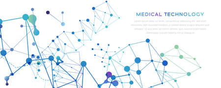 medical technology banners. Vector illustration with molecules, data and other tech texture elements. Pharmacy, biotechnology or laboratory concept.のイラスト素材