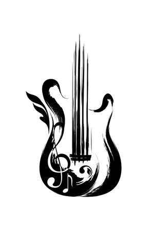 Rock guitar from ink and paint splashes. Art decoration element.のイラスト素材