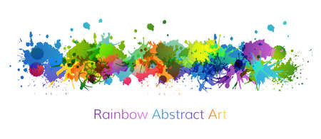 Colorful artistic banner with paint splashes design elements. Rainbow colored horizontal border.のイラスト素材