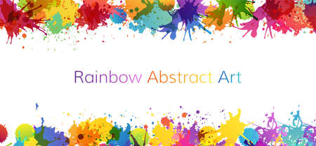 Colorful artistic banner with paint splashes design elements. Rainbow colored background.のイラスト素材