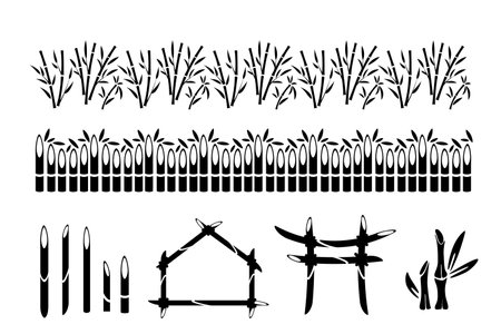 Bamboo horizontal borders. decoration collection. Vector isolated design elements.のイラスト素材