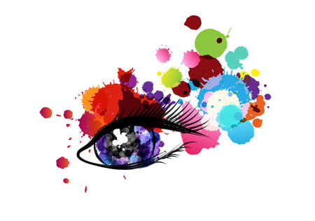 Beautiful colorful eyes with paint splash decorative elements. Conceptual vector illustration in artistic style.のイラスト素材