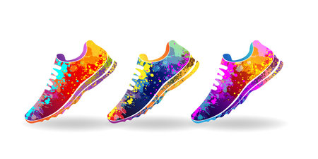 Sport shoes with colorful texture. Concept of marathon or jogging or run festivalのイラスト素材