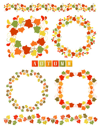 Set of wreaths with colorful Autumn leaves  Set of isolated design elements.のイラスト素材