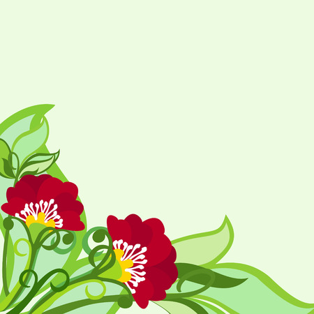 Decorative floral background with flowers and leaves. Abstract composition with flowers. Copy space.のイラスト素材