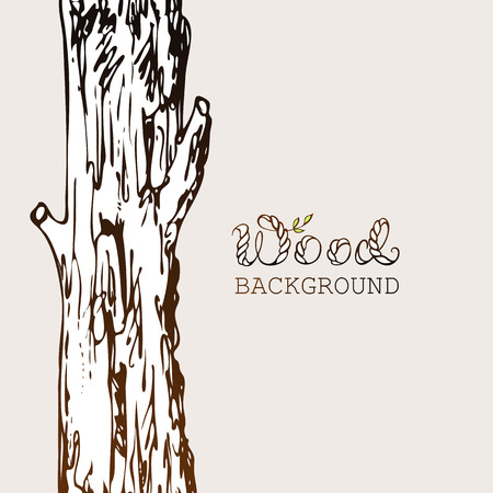 Hand drawn log with old bark sketchy drawing and  wood word special letteringのイラスト素材
