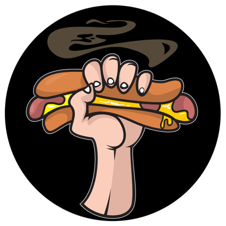 hand with a hot dog on a black background vector illustrationのイラスト素材