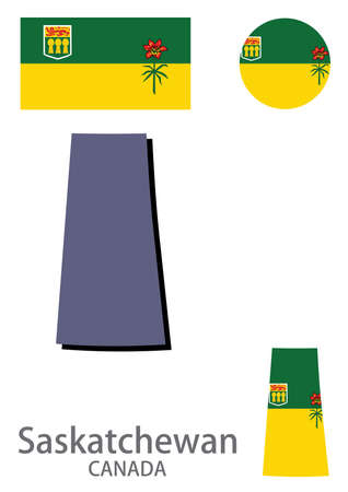 flag and silhouette of the canadian province of Saskatchewan vector illustrationのイラスト素材