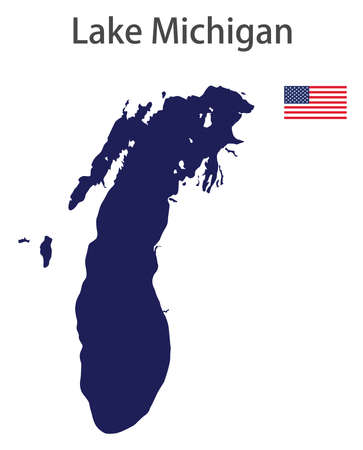 silhouette of a large world lake, the Michigan, with the flags of the countries in which it is located vector illustrationのイラスト素材