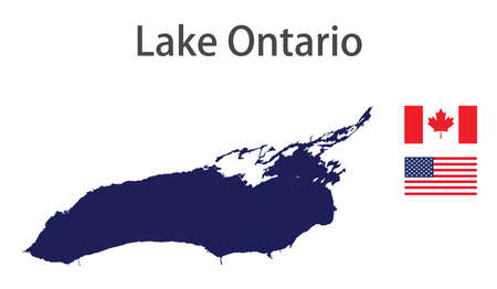 silhouette of a large world lake, the Ontario, with the flags of the countries in which it is located vector illustrationのイラスト素材