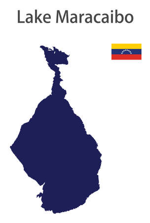 silhouette of a large world lake, the Maracaibo, with the flags of the countries in which it is located vector illustrationのイラスト素材