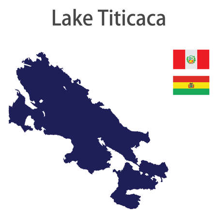silhouette of a large world lake, the Titicaca, with the flags of the countries in which it is located vector illustrationのイラスト素材