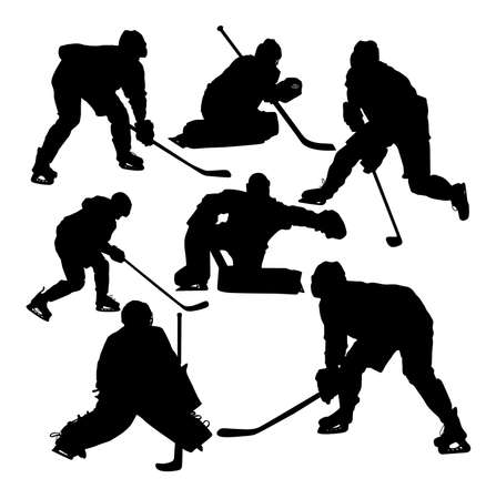 set of silhouettes of athletes hockey players vector illustrationのイラスト素材