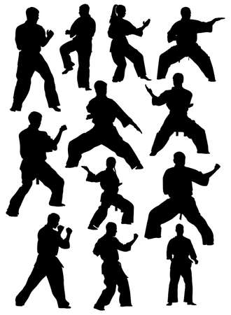 set of silhouettes of kata karate athletes vector illustrationのイラスト素材