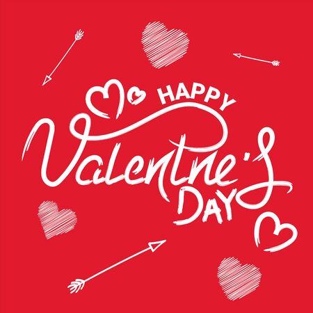Happy Valentine s day text, hand lettering typography poster on red gradient background. Vector illustration. Romantic quote postcard, card, invitation, banner template.のイラスト素材