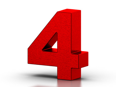 Red number 4 on white reflective backgroundの写真素材