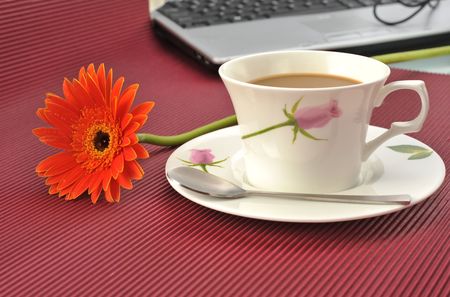 Red background coffee,の写真素材