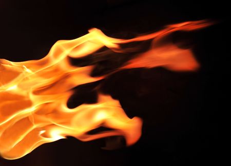 Fire flames raising in a dark background