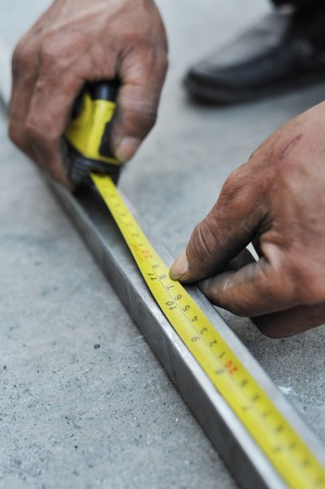 close-up worker use the line tapeの写真素材