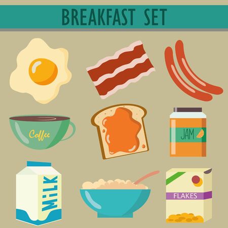 set of 9 icons with breakfast different product foodのイラスト素材