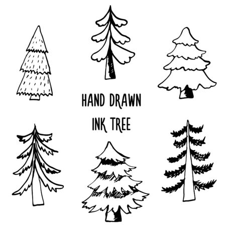 illustration of Christmas tree ink design set.のイラスト素材