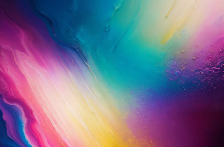 Abstract background of acrylic paint in blue, yellow, pink and purple tones. AI generatedの素材