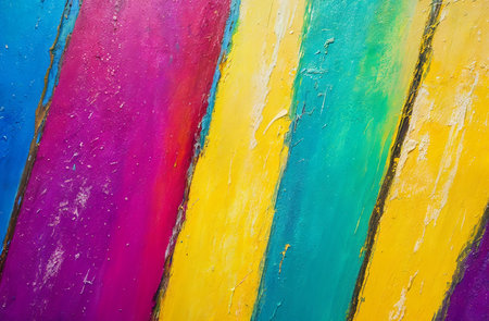 Colorful painted wooden wall - texture or background. selective focus. AI generatedの素材