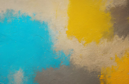 Texture of old rustic wall covered with yellow and blue stucco. AI generatedの素材