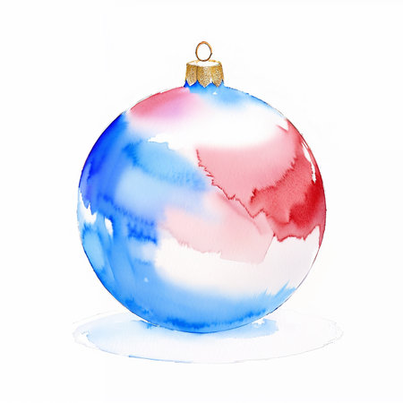 Watercolor drawn christmas ball isolated on white background. AI generatedの素材