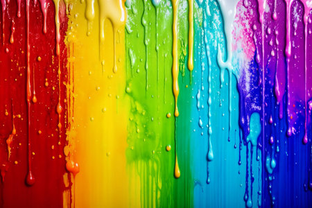 Colorful paint dripping on the wall. Abstract background for design.の素材