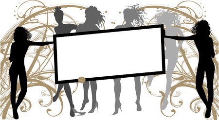 Girls with banner urban styleのイラスト素材