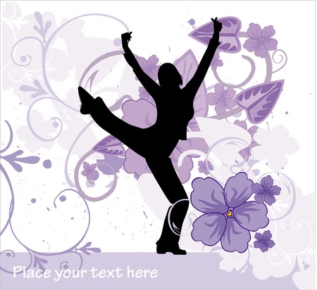 Background with violet flowers and girl silouhetteのイラスト素材